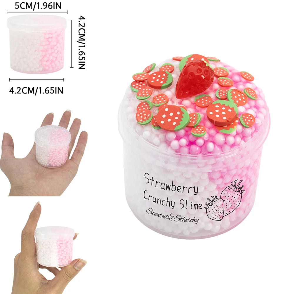 1/2 Pack Strawberry Cloud Crunchy Slime kit,Foam Ball Fruit Sprinkles Slime