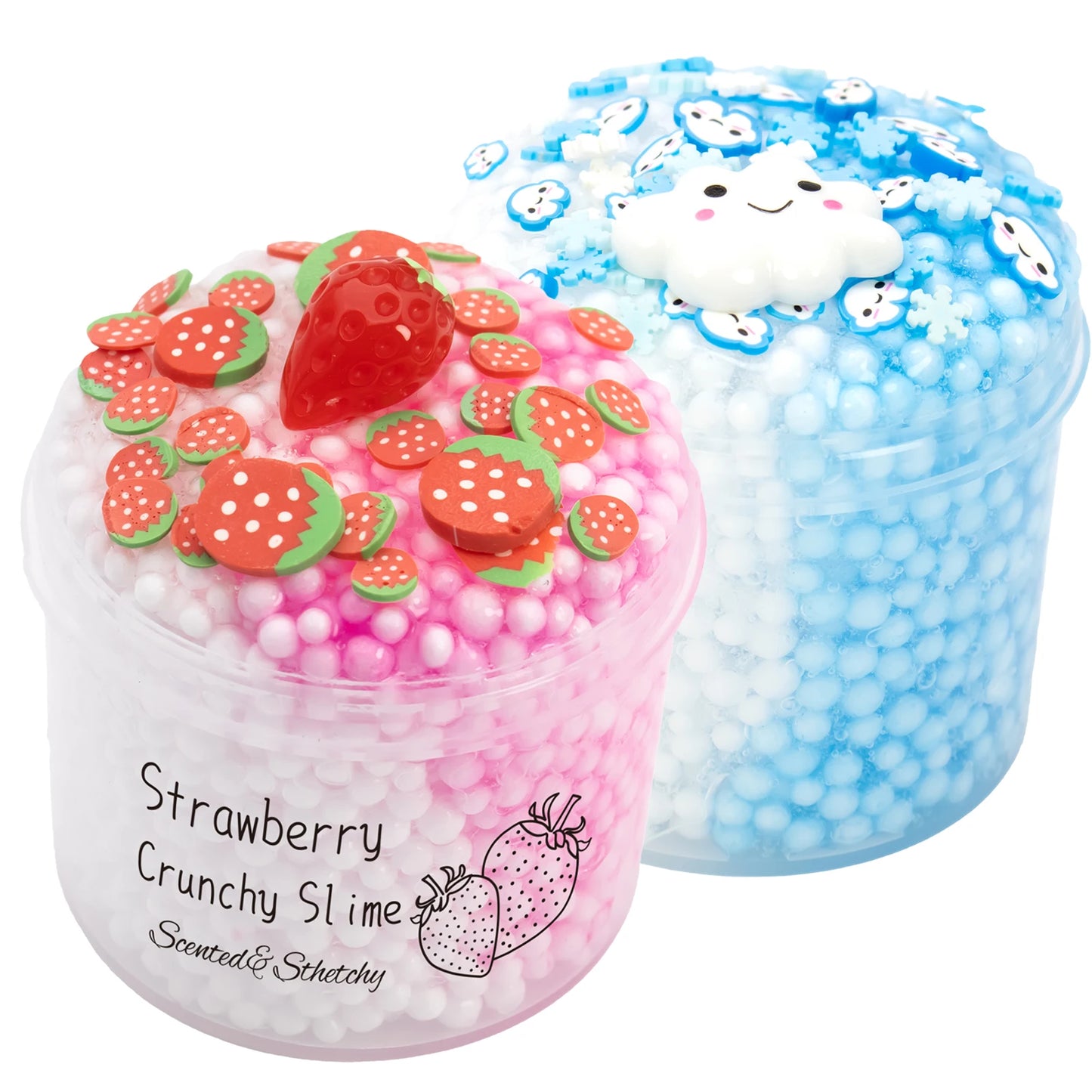 1/2 Pack Strawberry Cloud Crunchy Slime kit,Foam Ball Fruit Sprinkles Slime